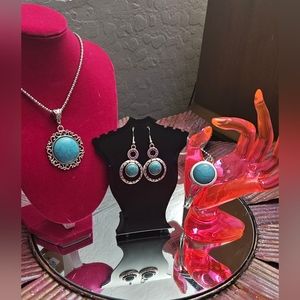 Semi precious turquoise stone Jewellery Set, earrings, bracelet, necklace